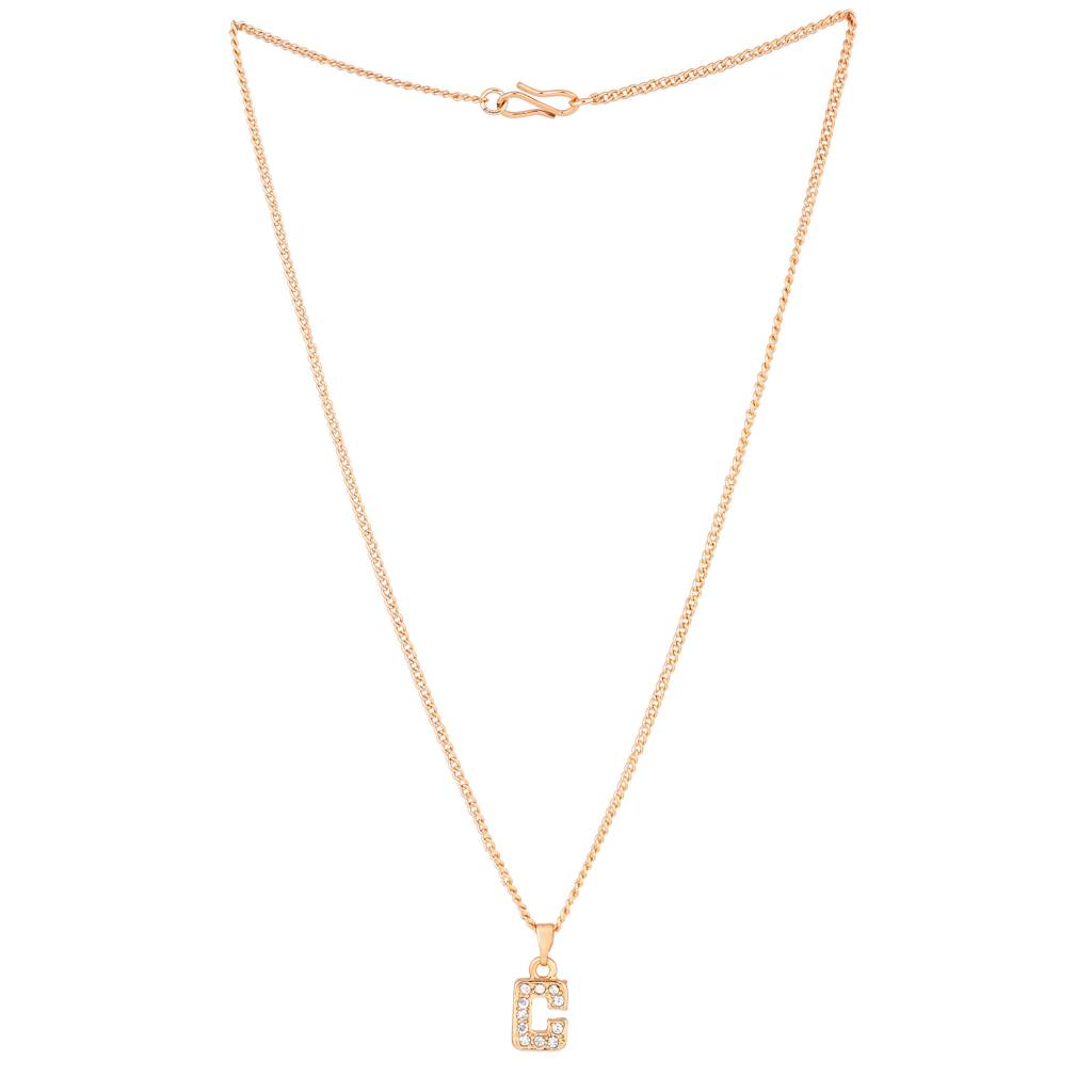 Estele Rosegold Plated Small & Elegant 'C' Letter Pendant With Crystals For Girl'S & Women : 1017-RG-CPENDANT