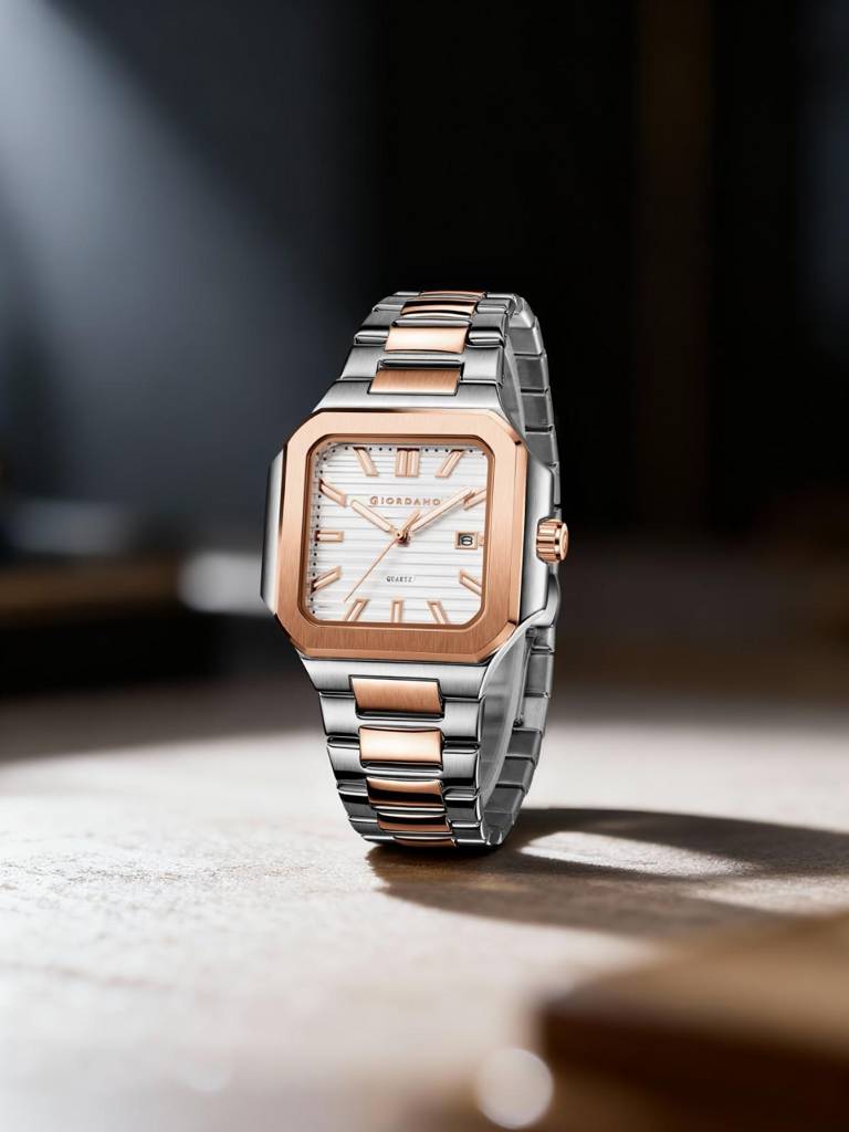 Giordano Square Formal Watch For Men Â Textured Dial,Day & Date Display And Stylish Stainless Steel Strap : GZ-50174-22