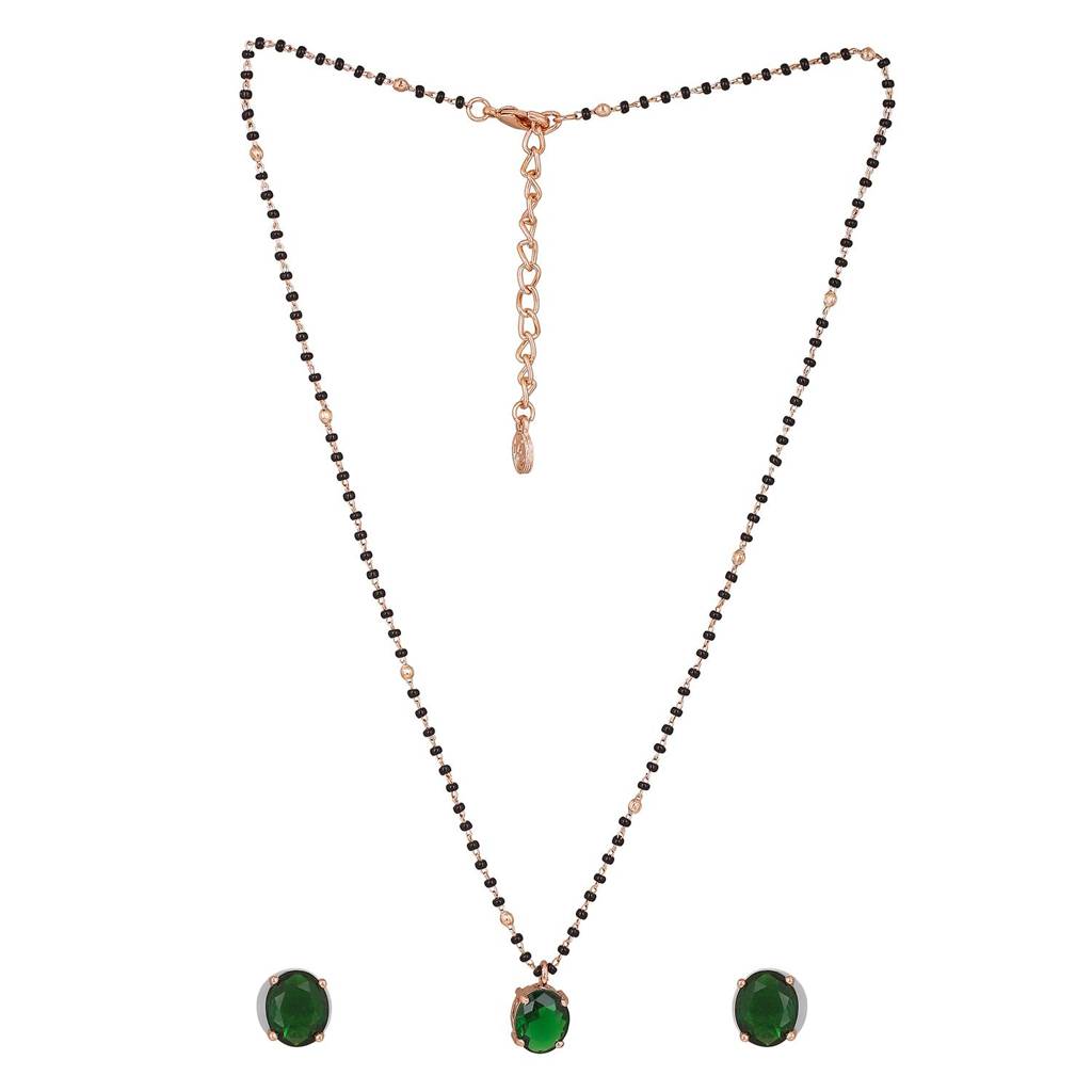 Estele Rose Gold Plated Cz Elegant Mangalsutra Necklace Set With Emerald Stones For Women