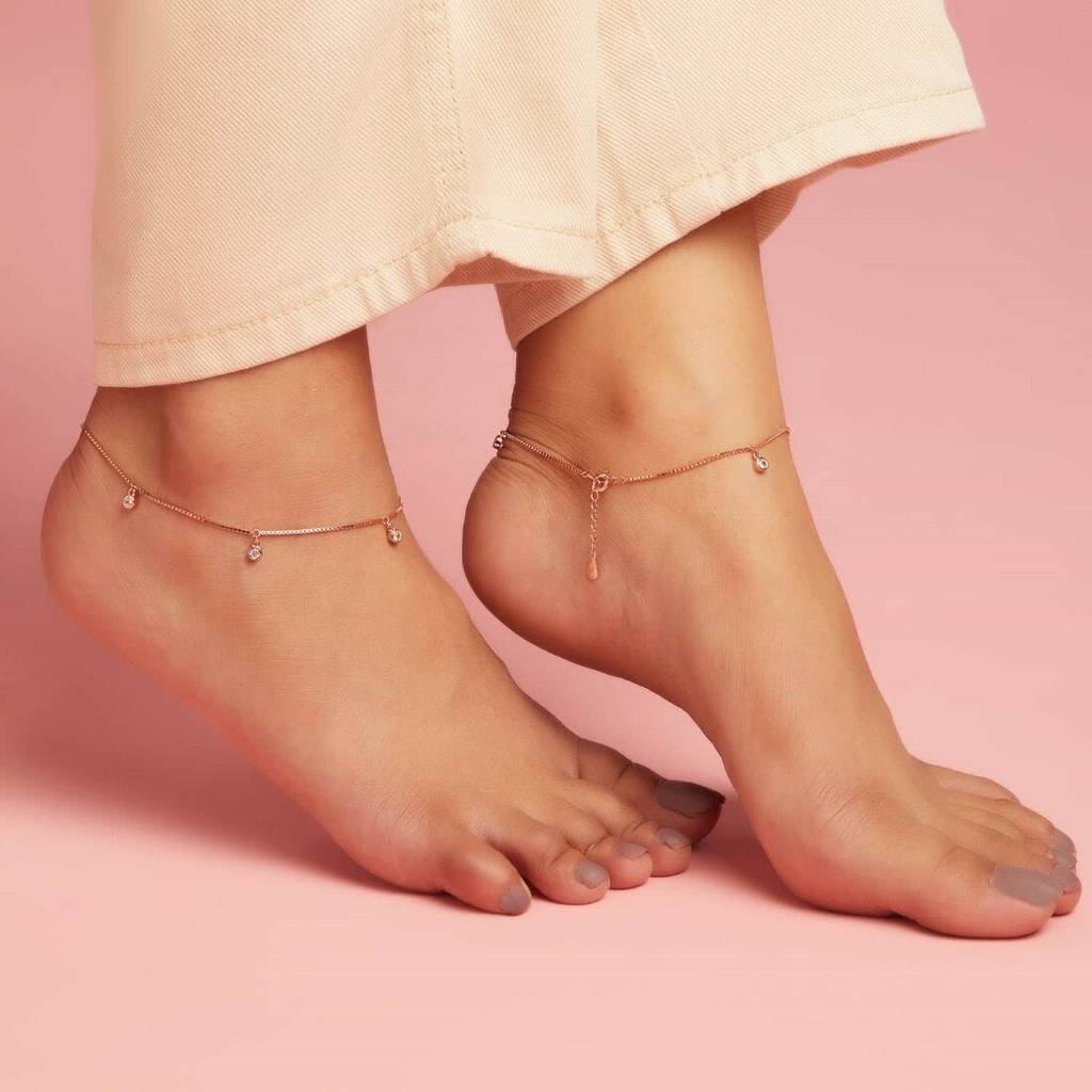 Drop Cz Rose Gold Plated 925 Sterling Silver Anklet : ANK-60103-PAIR