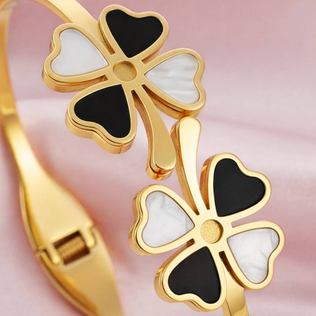 Gold Plated Elegant Flower Open Cuff Anti-Tarnish Bangle Bracelet : HSPS60MB1577