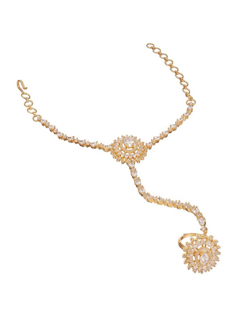 Gold Plated Ad Zircon Studded Wraparound Trendy Hathphool : SJHP2960