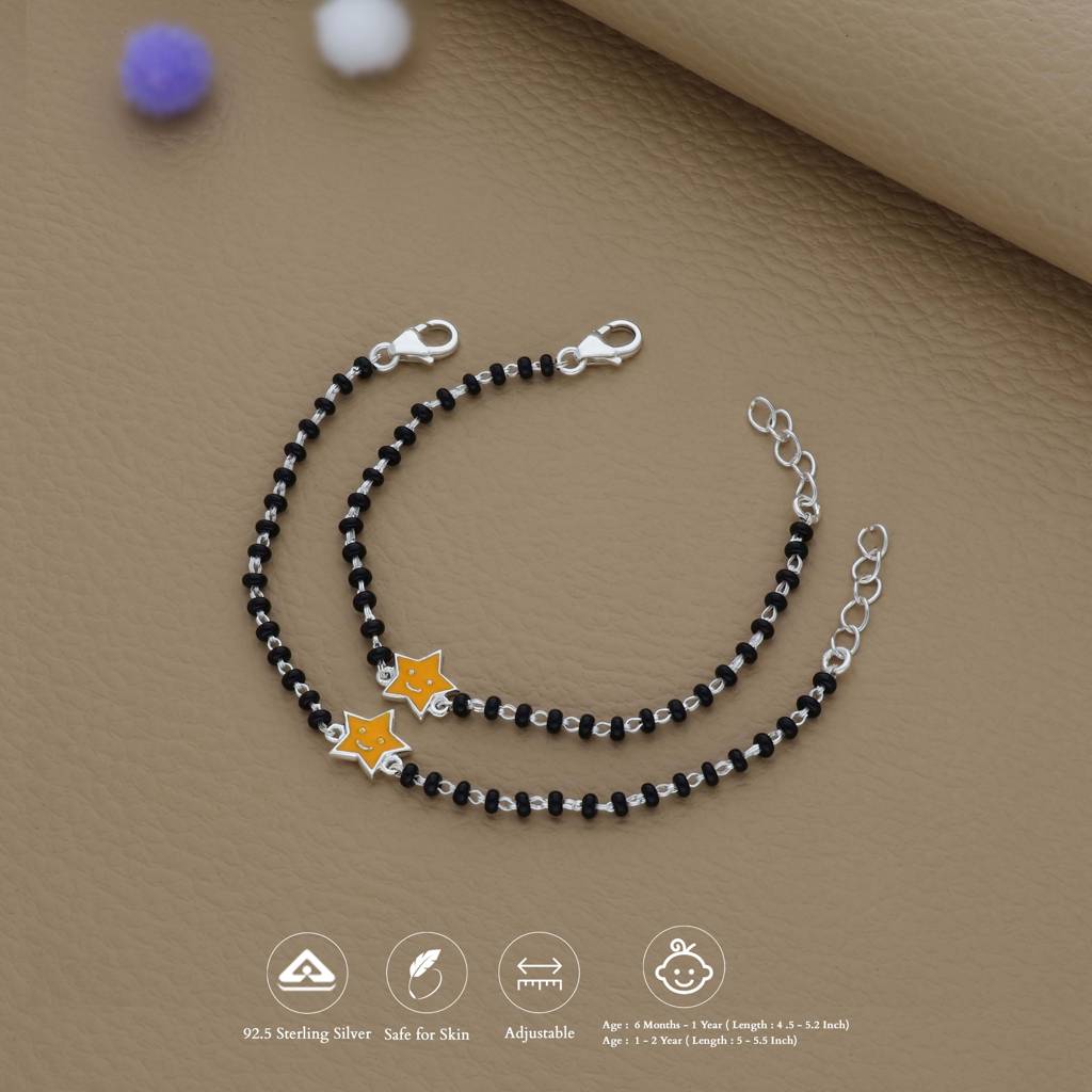Little Yellow Star Charm 925 Silver Kid Nazariya Bracelet| Adjustable| Everyday Wear| 6Months - 2Yrs : NA-KN-RH-M-141-P