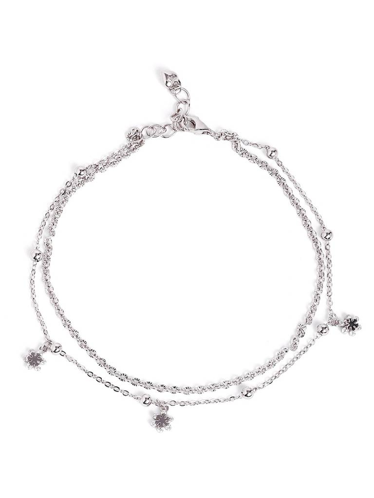 Silver Pretty Bloom Dual Chain Anklet : WAN00038