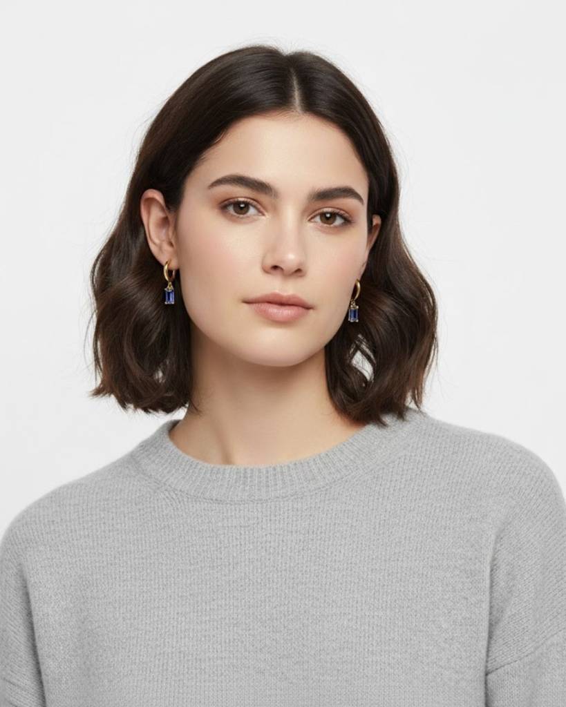 Birthstone Earrings For Women | Premium Baguette Huggies | September: Sapphire : CJST201141409IR