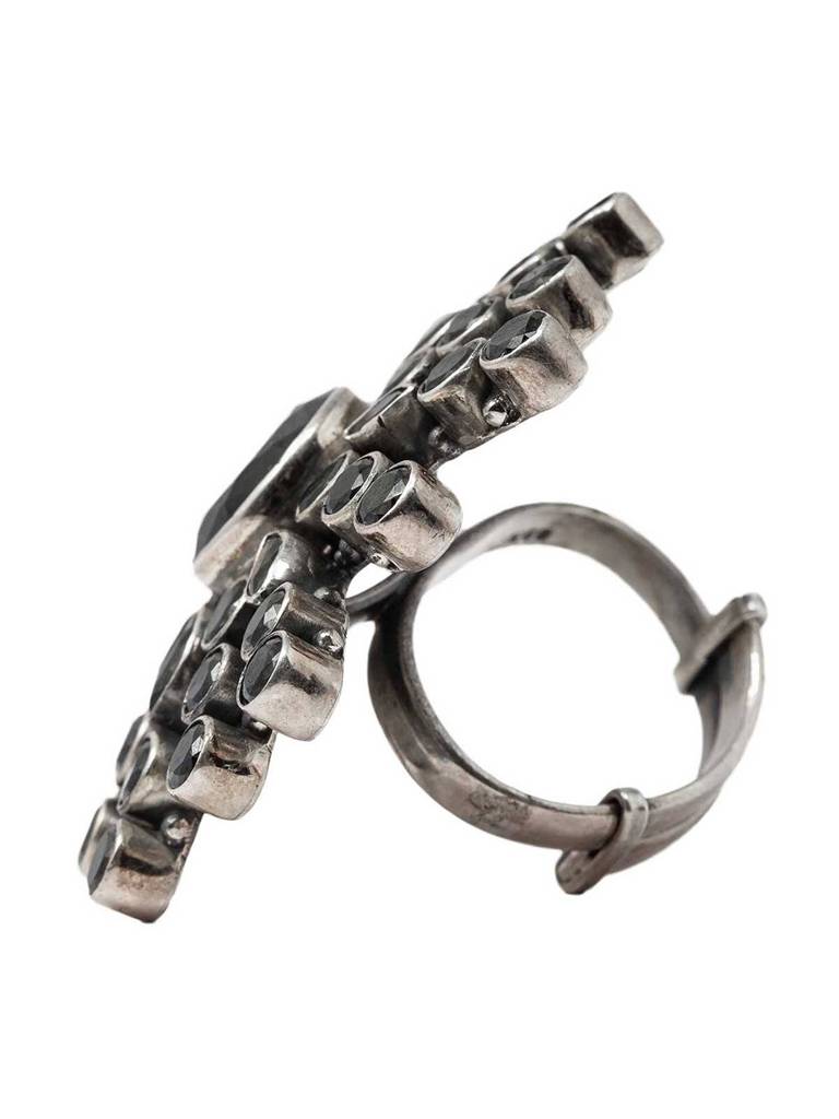 Silver Black Flower Ring : U080SO028R0072