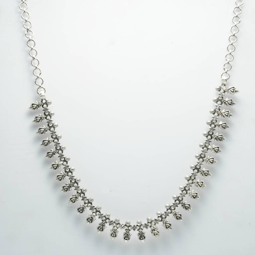 925 Pure Silver Antique Necklace & Earring Set | Silver Minimal Jewelry : NL1019A