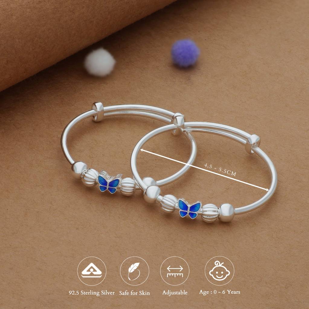 Iyal Sky Bless Butterfly Kid Silver Bangles (0–6 Yrs) | 999 Hallmark | Adjustable Daily Wear Baby Kada | Li : KB-CC-RH-A-299-P