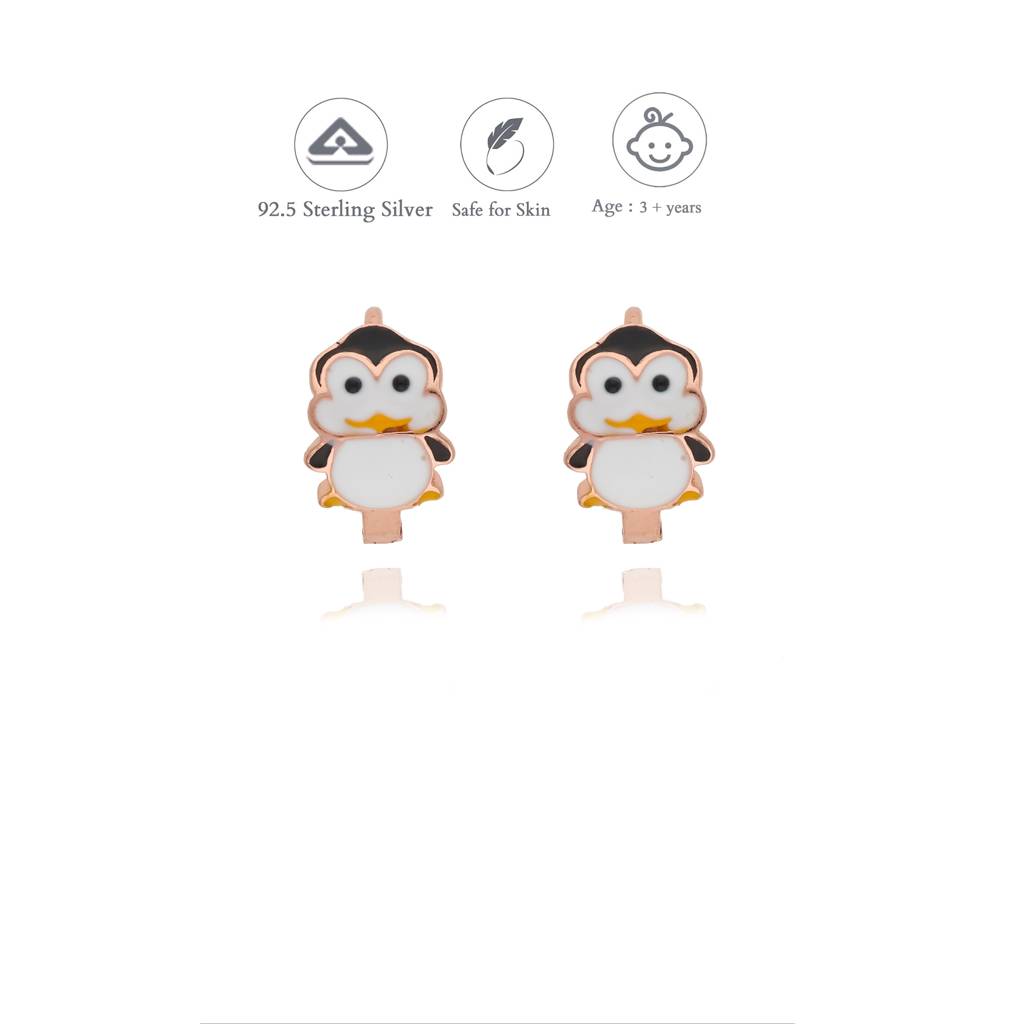 Iyal Frosty Penguin 925 Silver Kid Hoops Earring (3+ Yrs) : KE-KH-RG-U-153-P