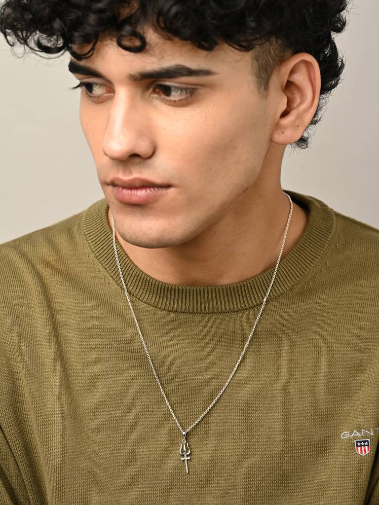 925 Silver Platinum Plated Religious Shiva Trishul Men Pendant Without Chain Gift For Men & Boys : CSMNP17_NOCHAIN