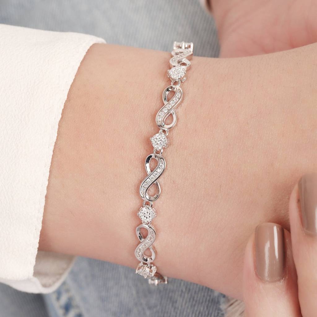 Infinite Brilliance Cz-Studded Rhodium-Plated 925 Sterling Silver Bracelet : BR-80330-R