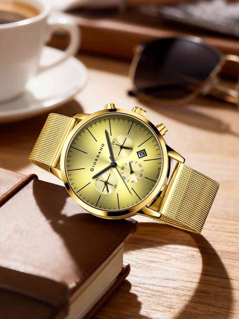 Giordano Formal Chronograph Watch For Men With Round Dial, Mesh Metal Strap, And Date Display : GZ-50183-33
