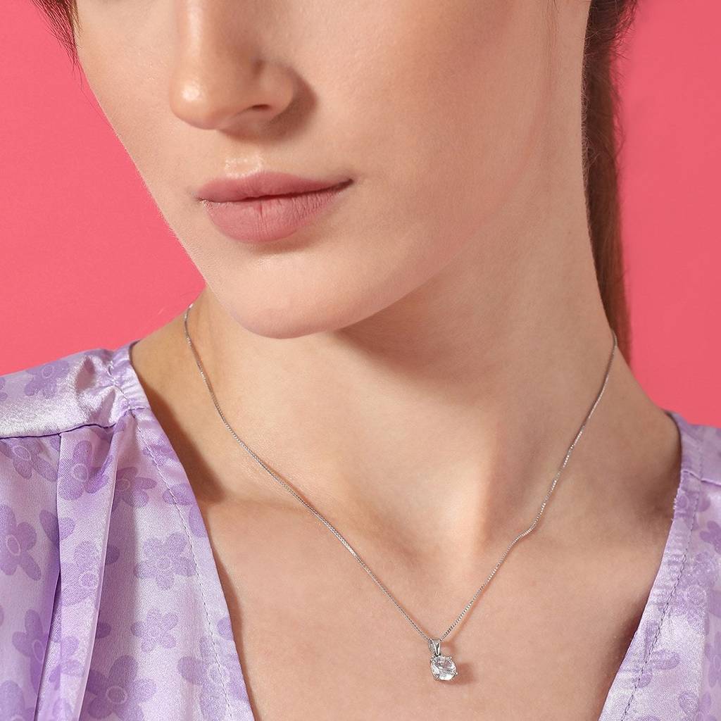 Solitaire 925 Silver Necklace Chain : PEN-30013-C
