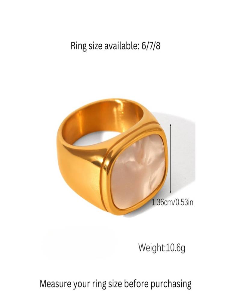 White Shell Square Ring 18K Gold Plated Waterproof Anti-Tarnish : AHC0925R0009_6