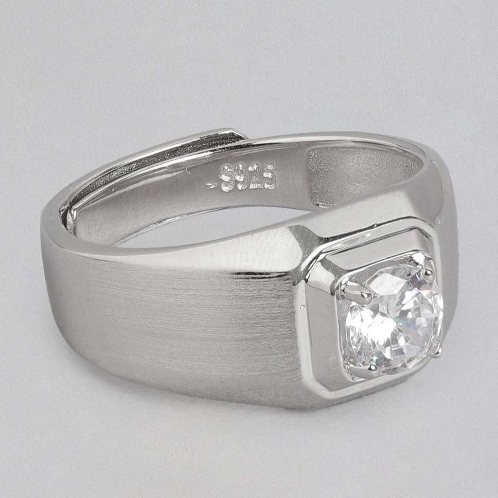 Cz Square Solitaire 925 Sterling Silver Ring For Him (Adjustable) : RNG-40077