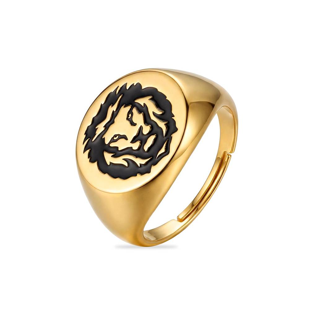 Regal Lion Gold Plated 925 Silver Men’S Adjustable Ring : M-RNG-40436-G-1MIC