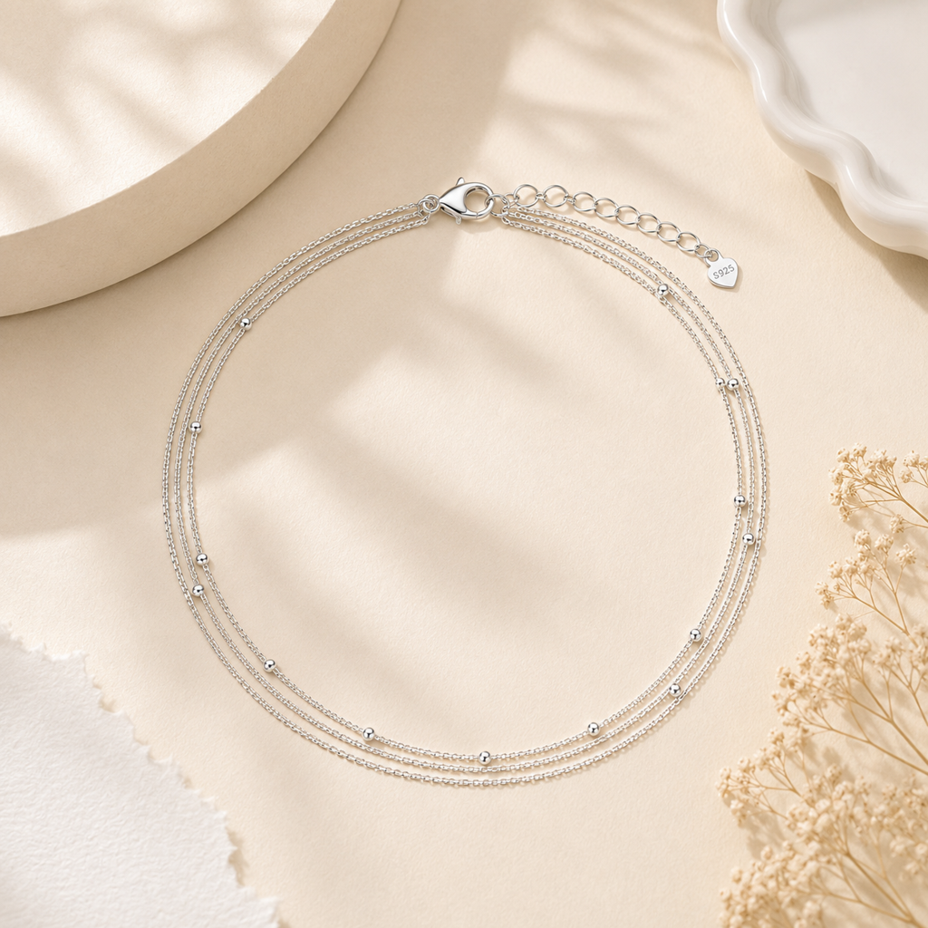 Silver Multi Layer Anklet : AN03270
