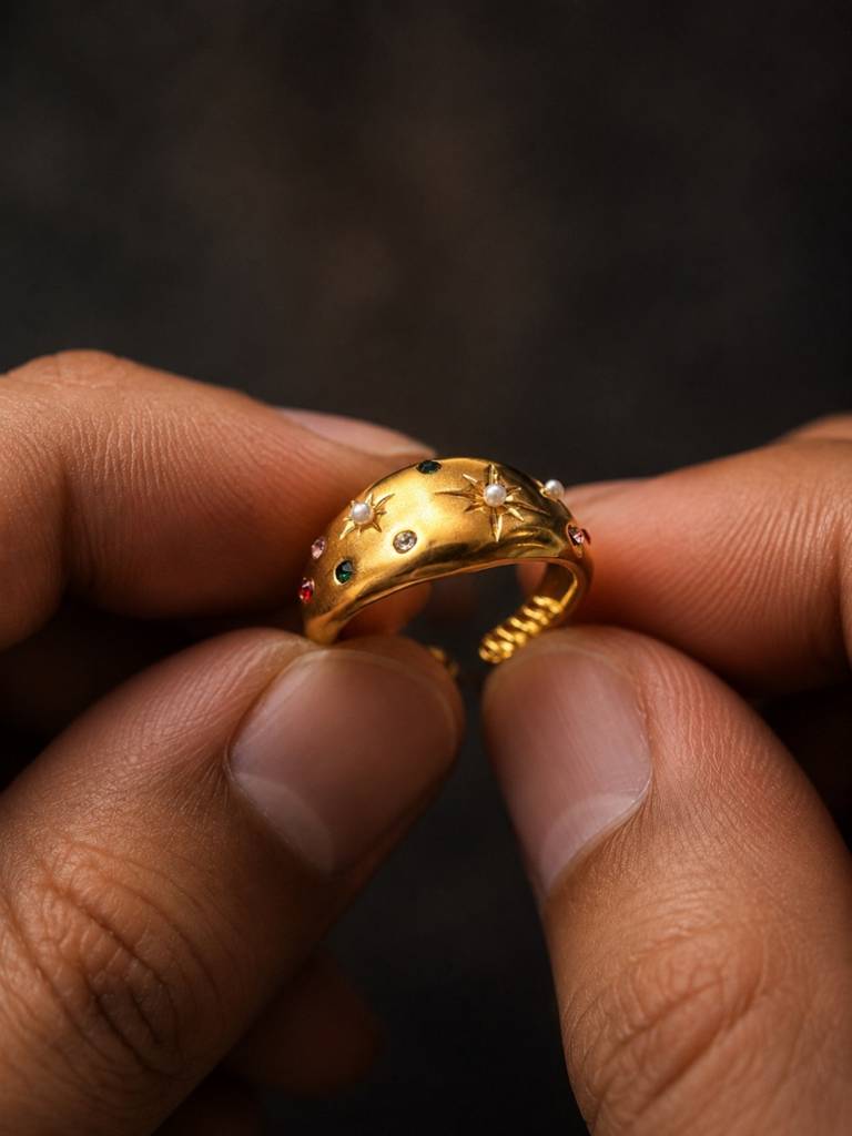 Celestial Multi-Stone Pearl Adjustable Ring In 18K Gold Plating : ATR896MSSR