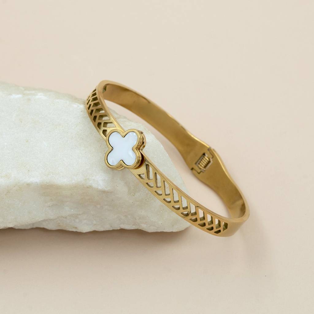 Gold Plated Clover Bangle Bracelet For Women : HSPS60MB0578
