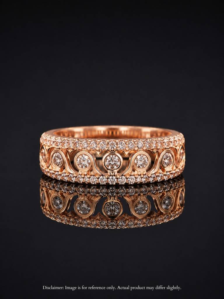 Designer Zig Zag Statement Ring – 18K Rose Gold Cz Stackable Ring : S925R942DZSR