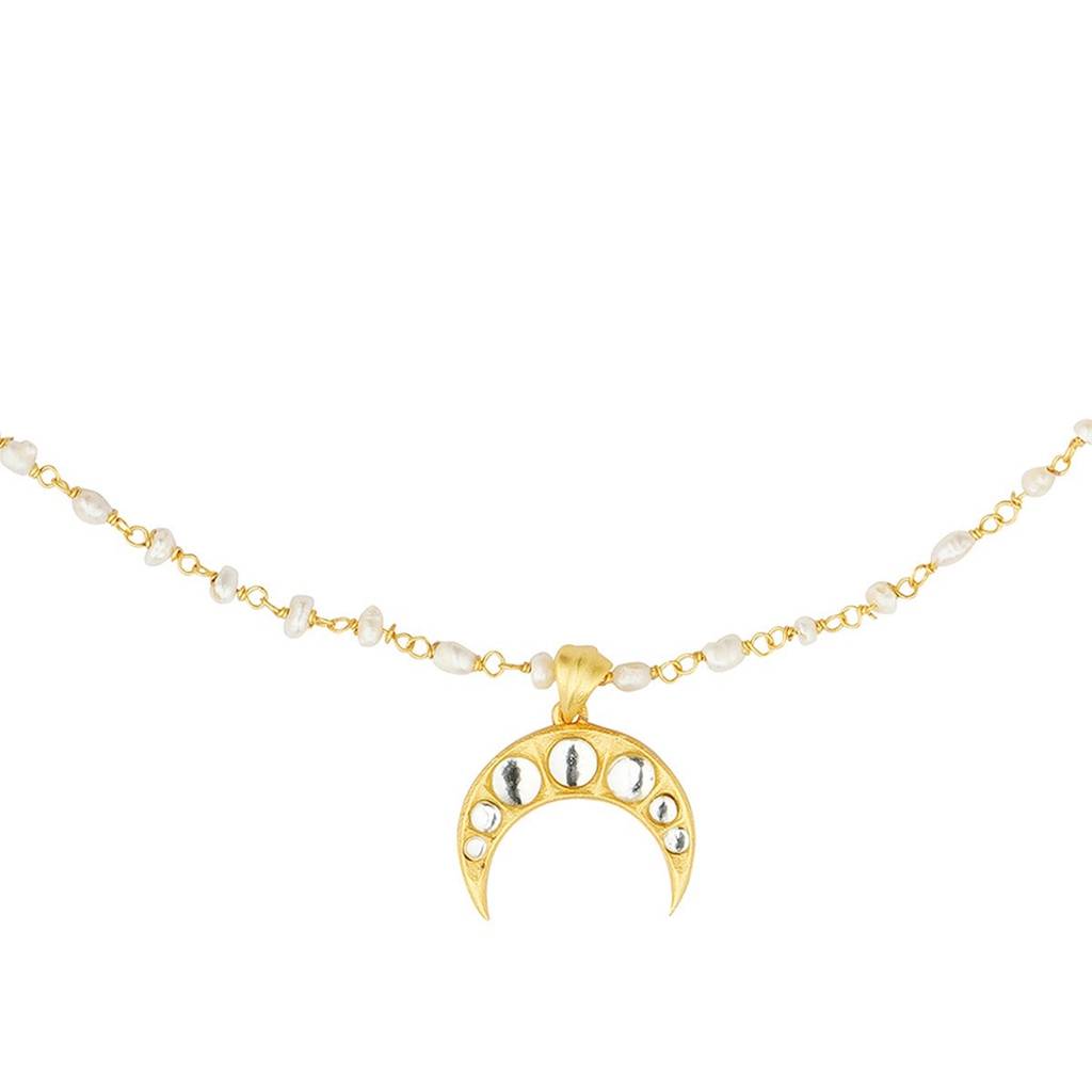 Chaand Ka Nagma Necklace With Mirror Polki And Pearls : PN686PM