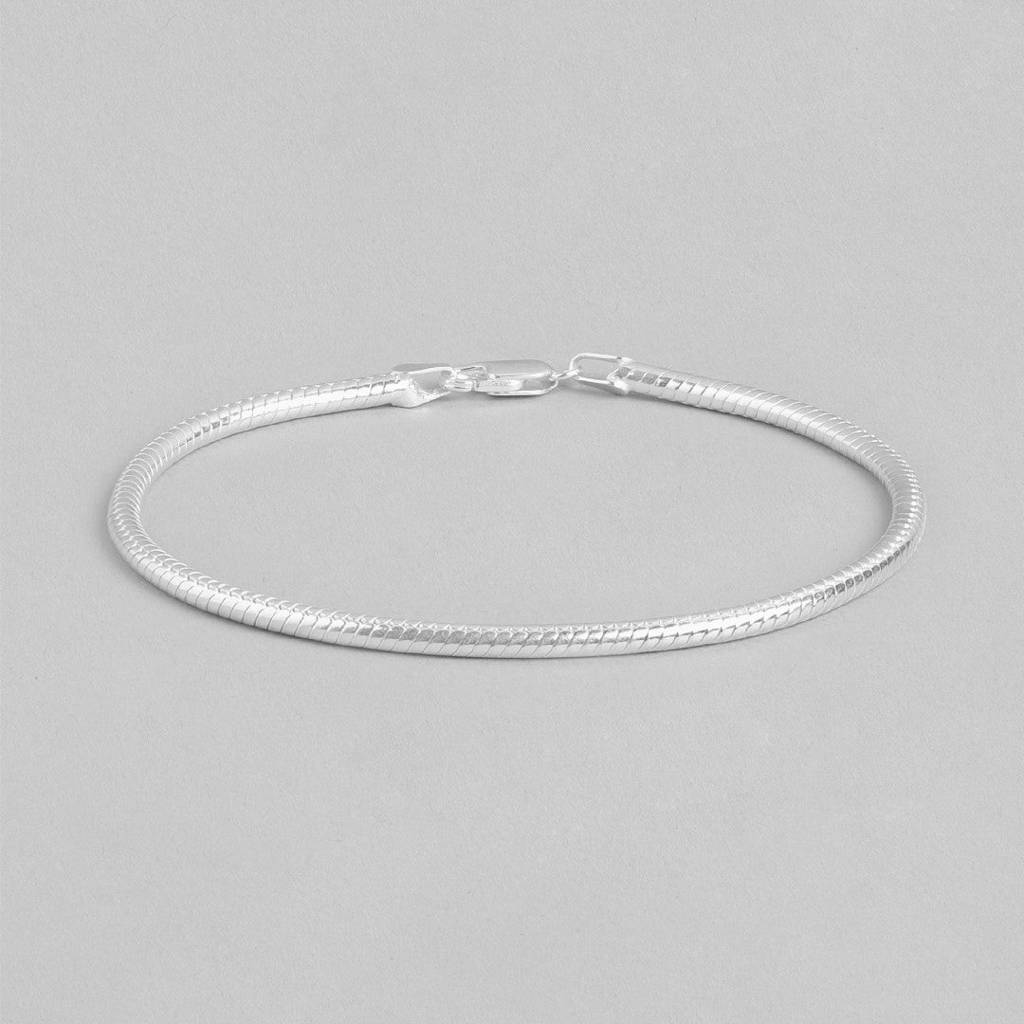 Serpentine Elegance Rhodium-Plated Snake Chain Men'S Bracelet : BR-80296-S