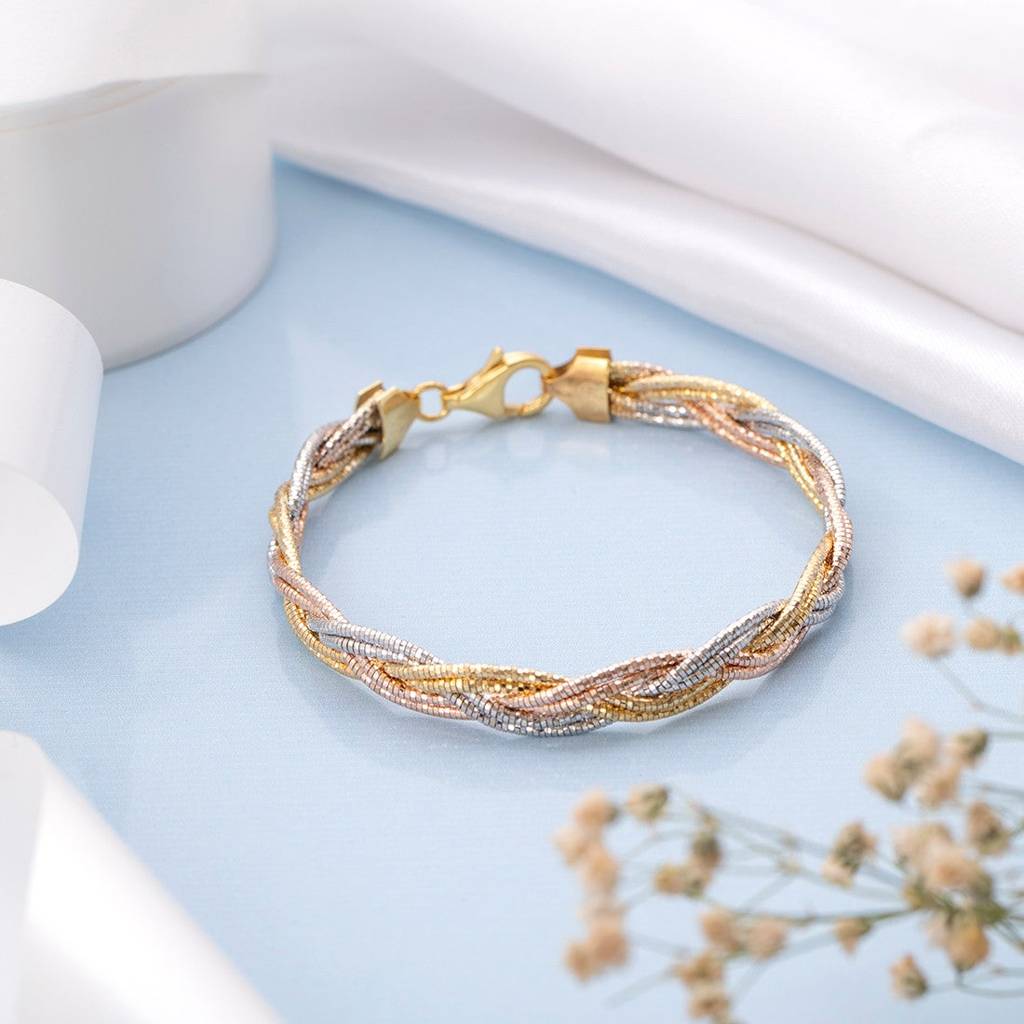 Multi-Strand Weave 925 Sterling Silver Bracelet With Triple Plating : BR-80162