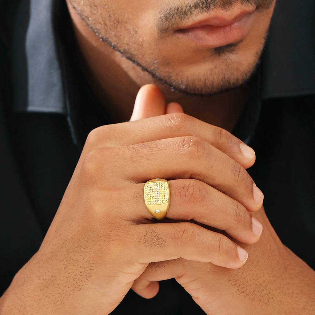 Golden Aura Cz 925 Sterling Silver Ring For Him (Adjustable) : M-RNG-40232-G