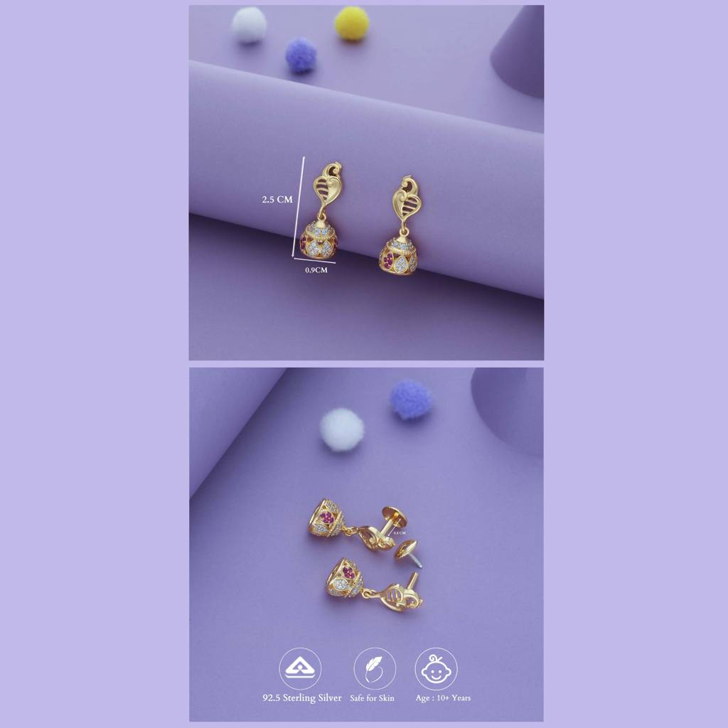 Iyal Mayurika Gold Polish Silver Traditional Kid Earring : KE-TR-GO-N-164-P