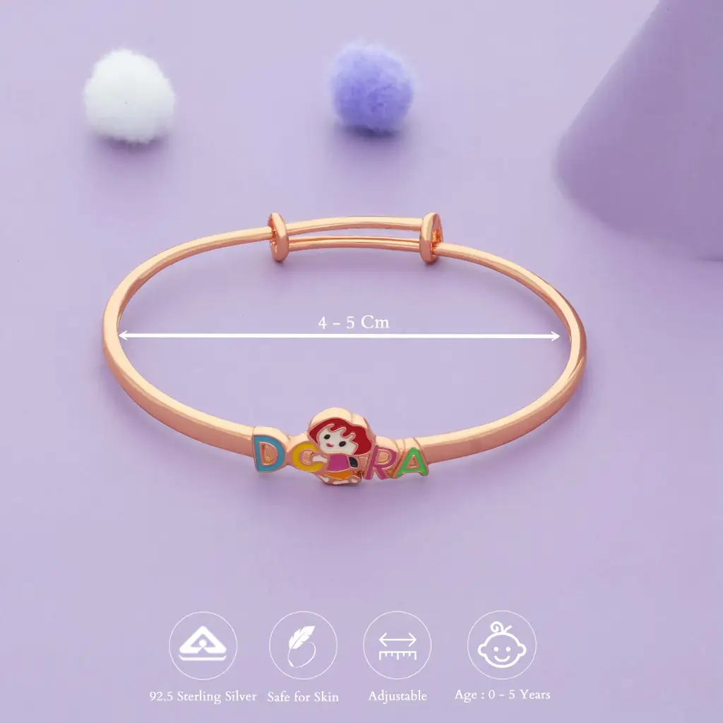 Iyal Dora Duo 18K Rose Gold Polish Silver Kids Bangles (0-5 Yrs) : KB-CC-RG-U-175-S