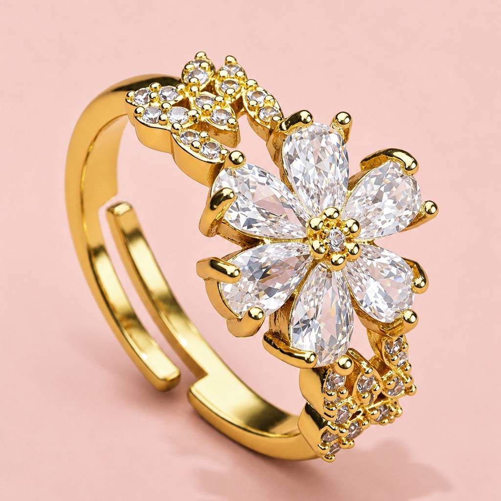 Artklim Delicate Floral Crystal Gold  Anti-Tarnish Ring For Women : HSPS60MB1858