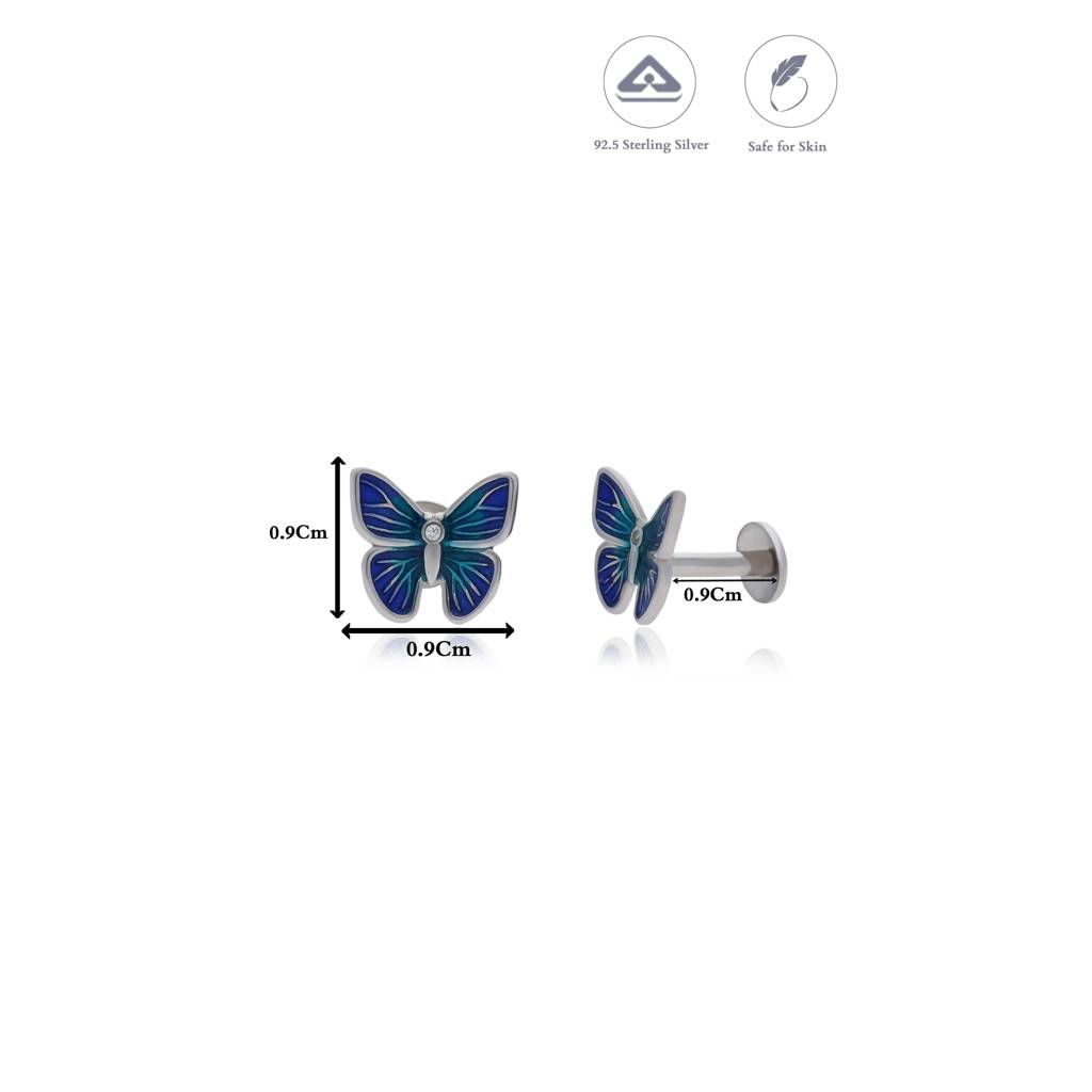 Elegant Blue Butterfly 925 Silver Stud Earring : EA-ST-RH-A-152-P