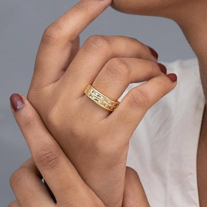 Gold-Plated Baguette Cut Anti-Tarnish Ring : HSPS60MB1037