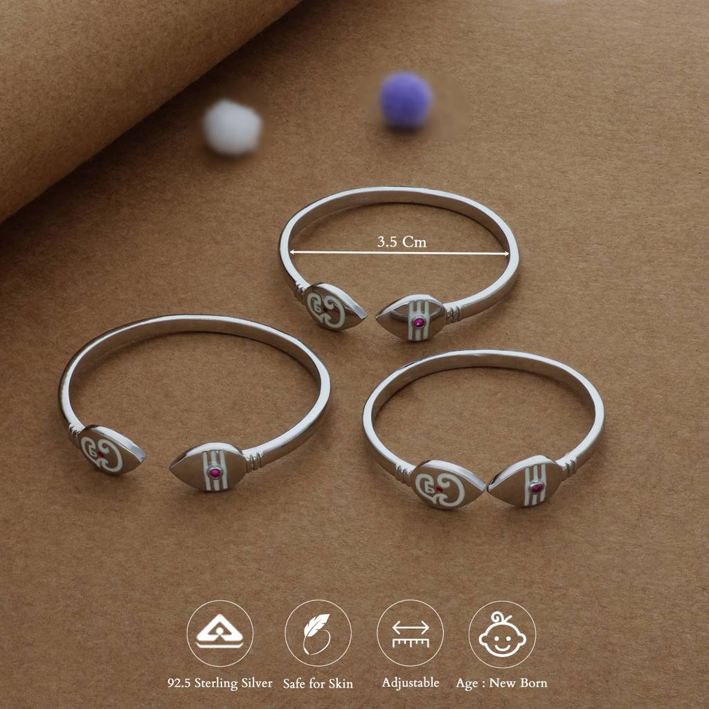 Iyal Divine Vel Silver Kid Bangles (0-1 Yrs) | Kada | 925 Hallmark | Adjustable | Everyday Wear : KB-CC-RH-C-294-S
