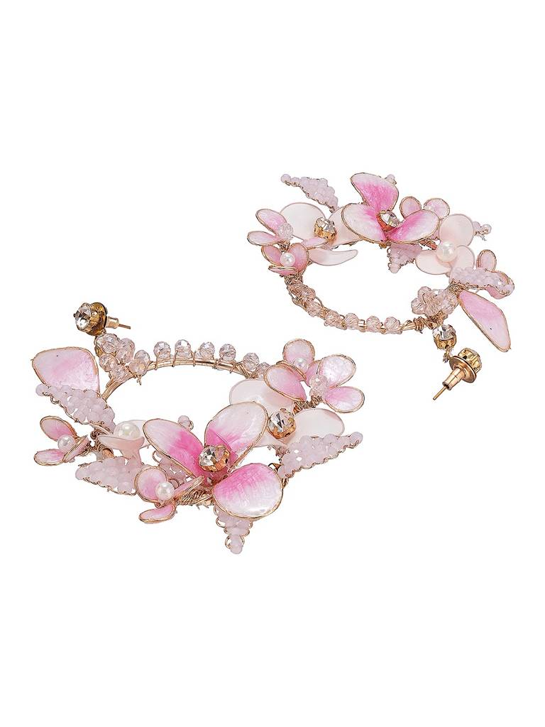 Pink Enamelled Floral Designer Luxe Earrings : SJER2944