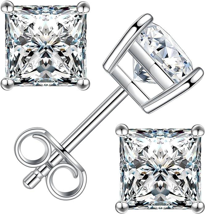 1 Ct / Pair Princess Glow Moissanite Stud Earrings : SquareCut_Snowflake_earring_1ct