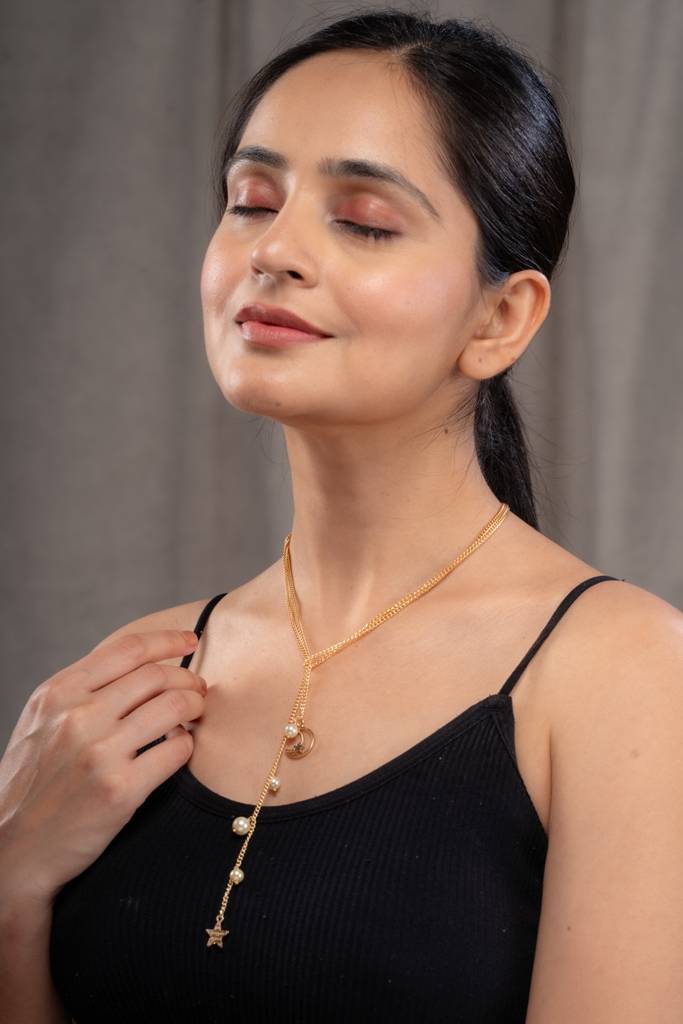 Anti-Tarnish 22Kt Gold-Plated Contemporary Tie-Around Necklace : CH10024