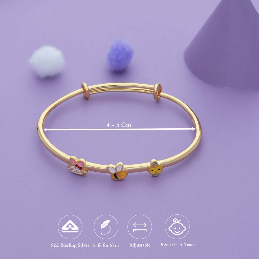 Iyal Kittybee Duo 18K Gold Polish Silver Kids Bangles (0-5 Yrs) : KB-CC-GO-U-193-S