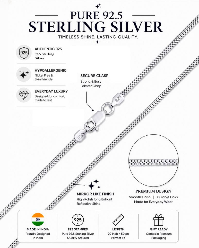 925 Sterling Silver Heshe Chain | Perfect For Special Occasion |  Gift For Him Or Her : CH072_A_20