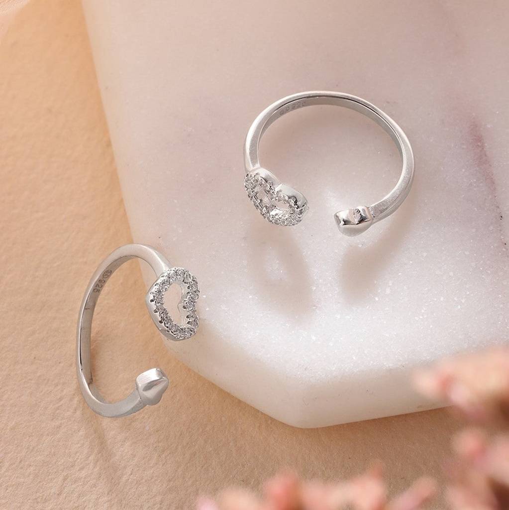 Hearts Silver Adjustable 925 Silver Toe Ring : TOE-10012