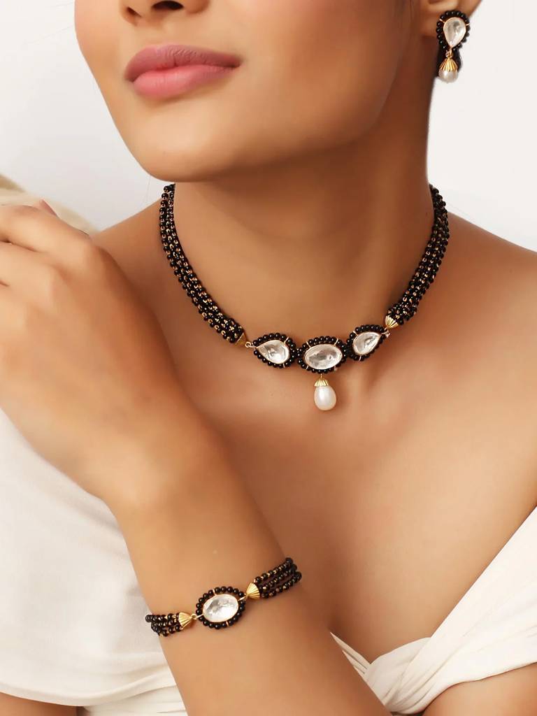 Authentic Silver Black Bead Choker Mangalsutra : U080SG022N0256