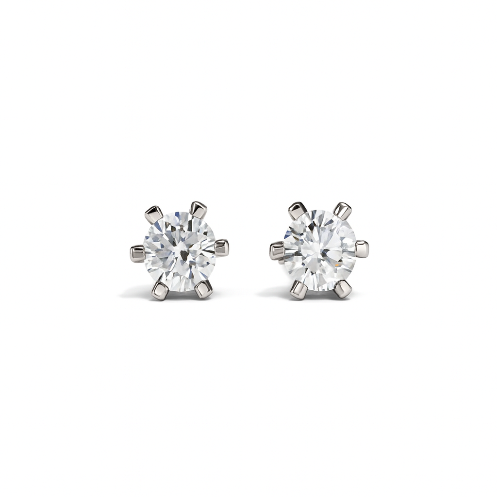 Sterling Silver Six-Prong Solitaire Stud Earrings : ERS079