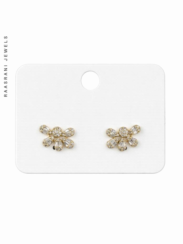 Half Floral Gold Stud Earrings With Ad Stones | Everyday Wear : S925E659HFS