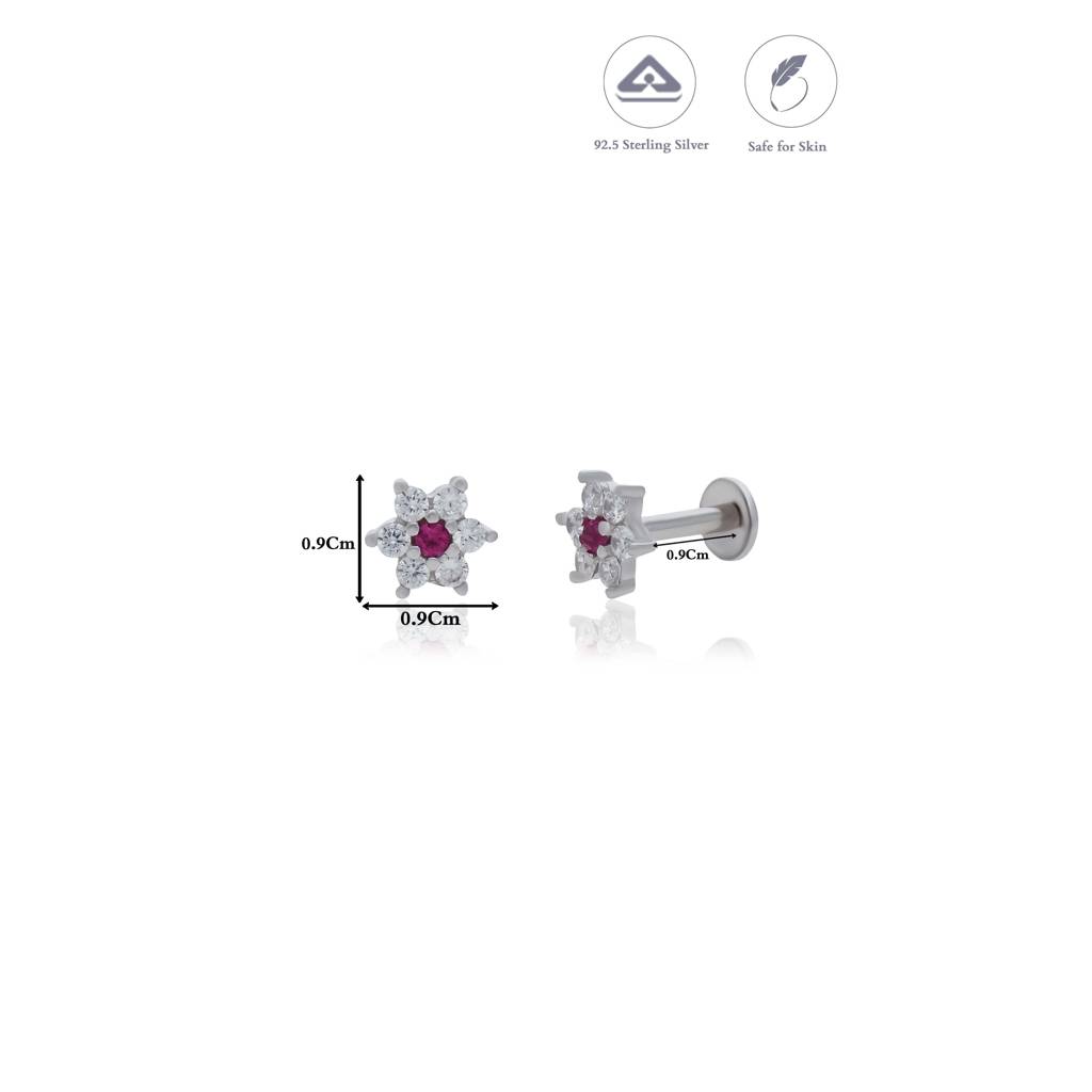 Pink Crystal Flower 925 Silver Stud Earring : EA-ST-RH-A-174-P