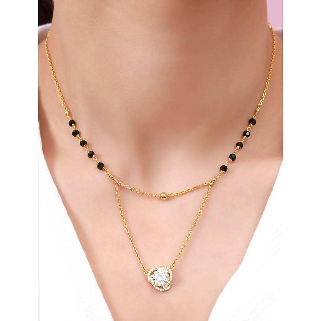 Solitaire Layered Gold Plated 925 Sterling Silver Mangalsutra : MGS-10086-G