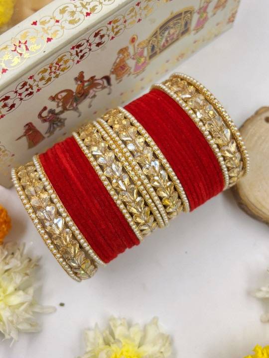 Elegant Red Velvet Bangles Set : HB-2-24