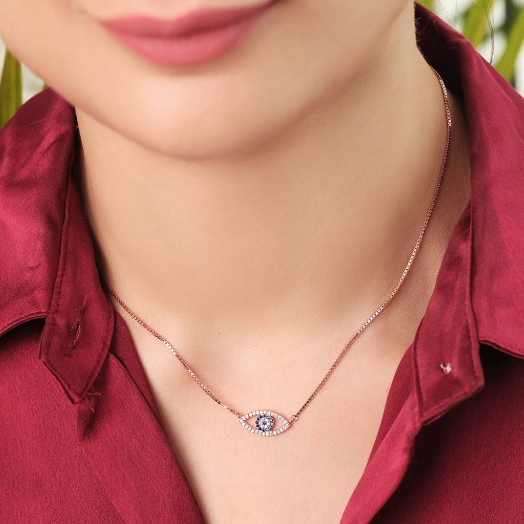 Evil Eye 925 Silver Rose Gold Necklace : NL-30074