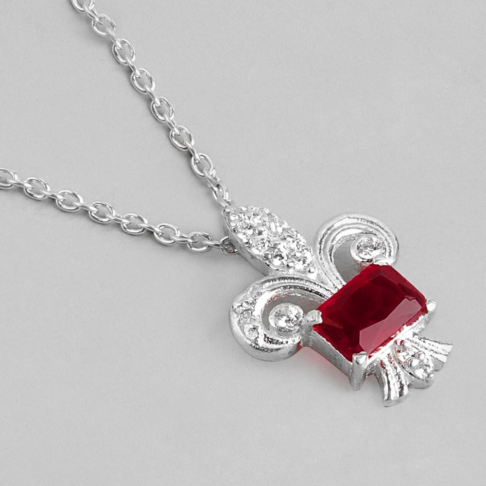 Silver 92.5 Red Leaf Necklace : Silver 92.5 Red Leaf Necklace : Silver 92.5 Red Leaf Necklace : Z125SG002N060