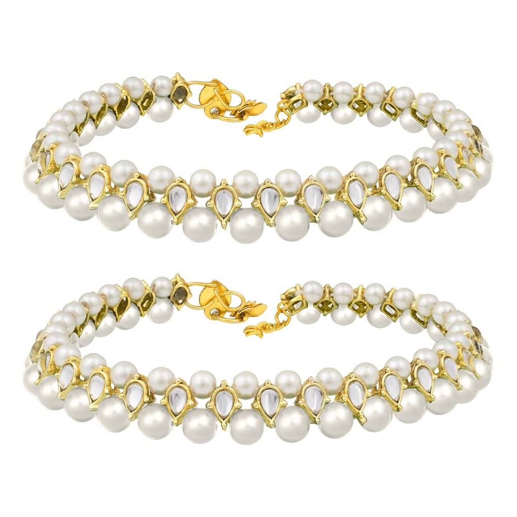 Peora Traditional Jewellery Gold Plated Kundan Faux Bead Fancy Anklet For Women : PF25AL599W