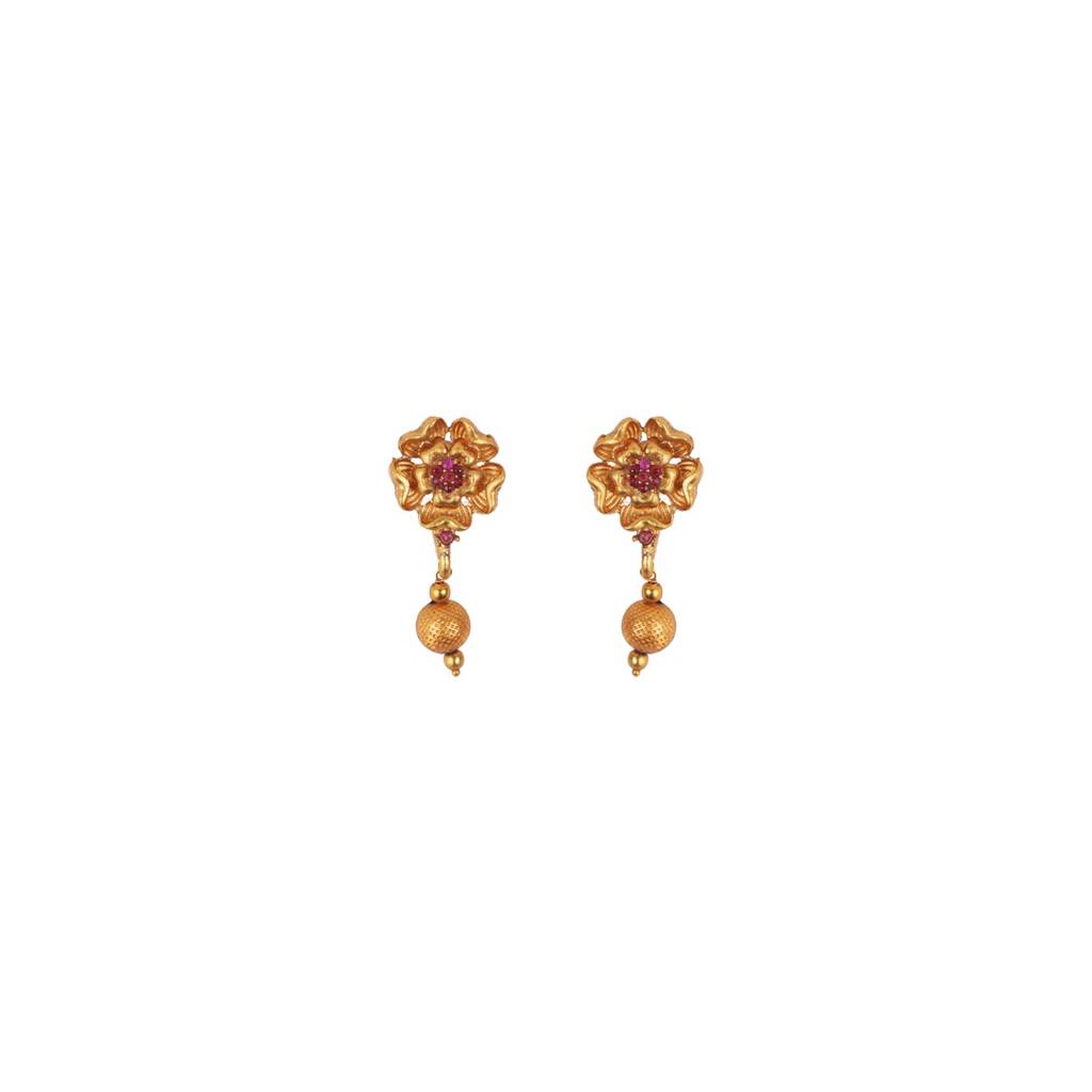Gold Plated Multilayer Brass Mala Necklace Set With Flower Earrings : MalaMulti01
